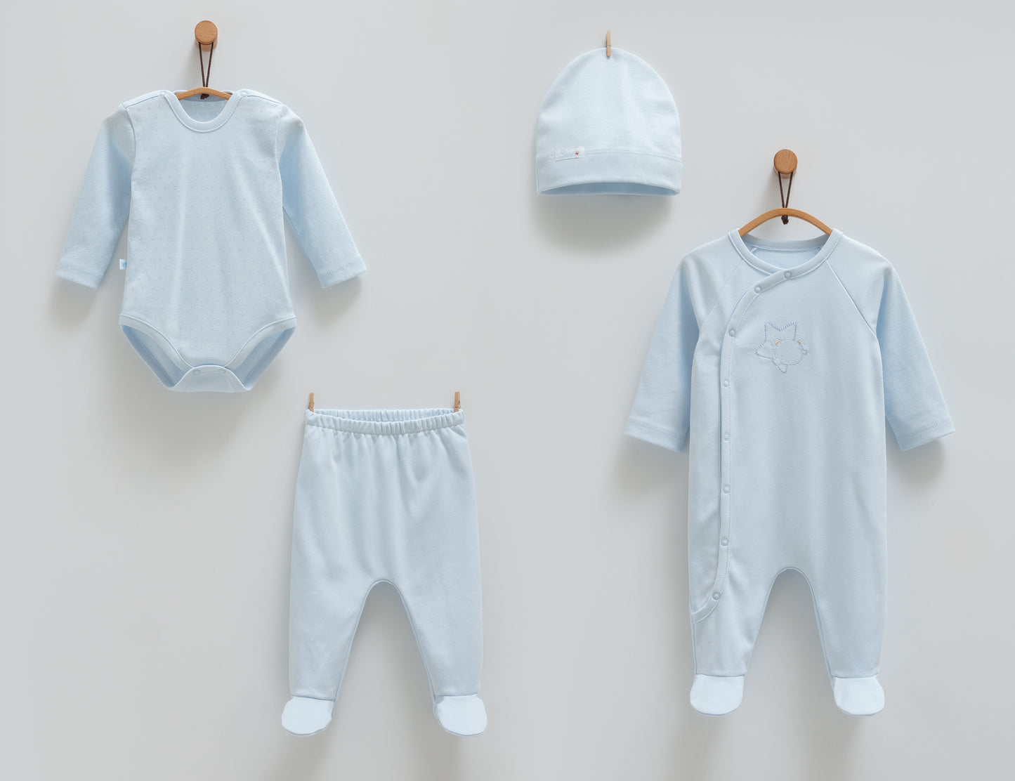 طقم بيبي ٤ قطع🪡قطن طبيعي ١٠٠٪ ازرق