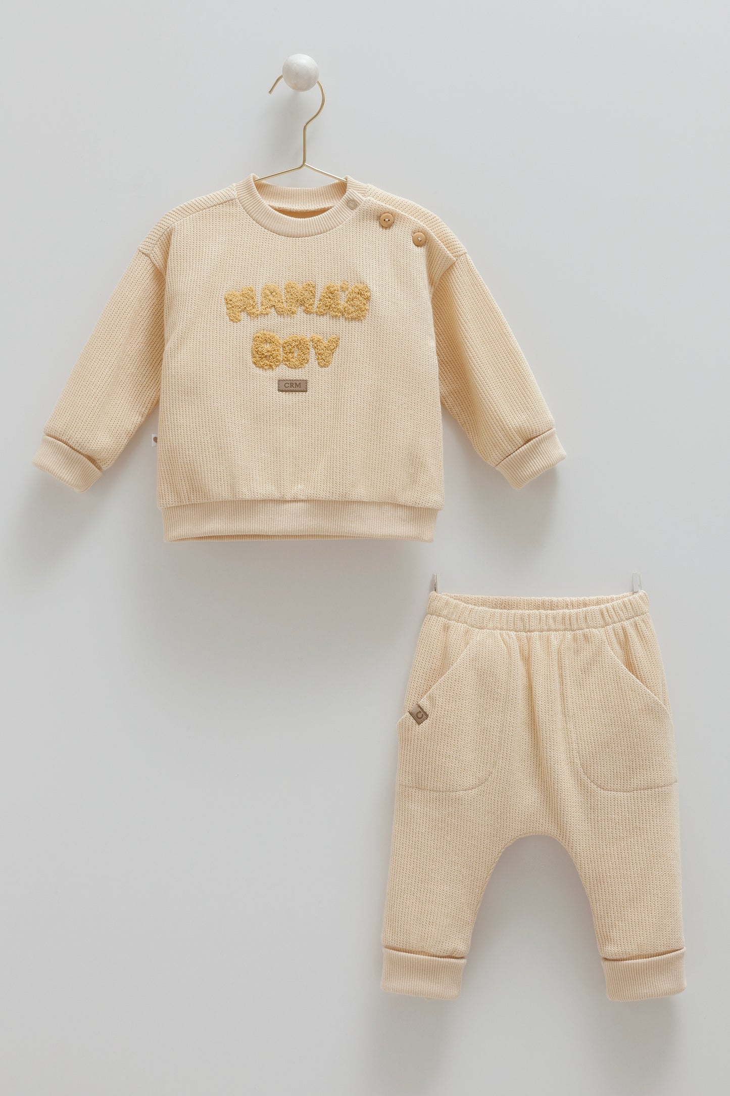 طقم قطعتن قطن ثقيل١٠٠٪ بيج✨٣-١٨ شهر