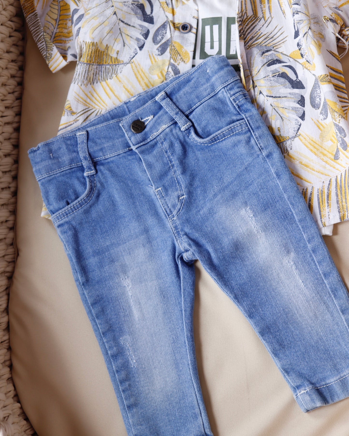 طقم جينز ٣ قطع - اصفر💛