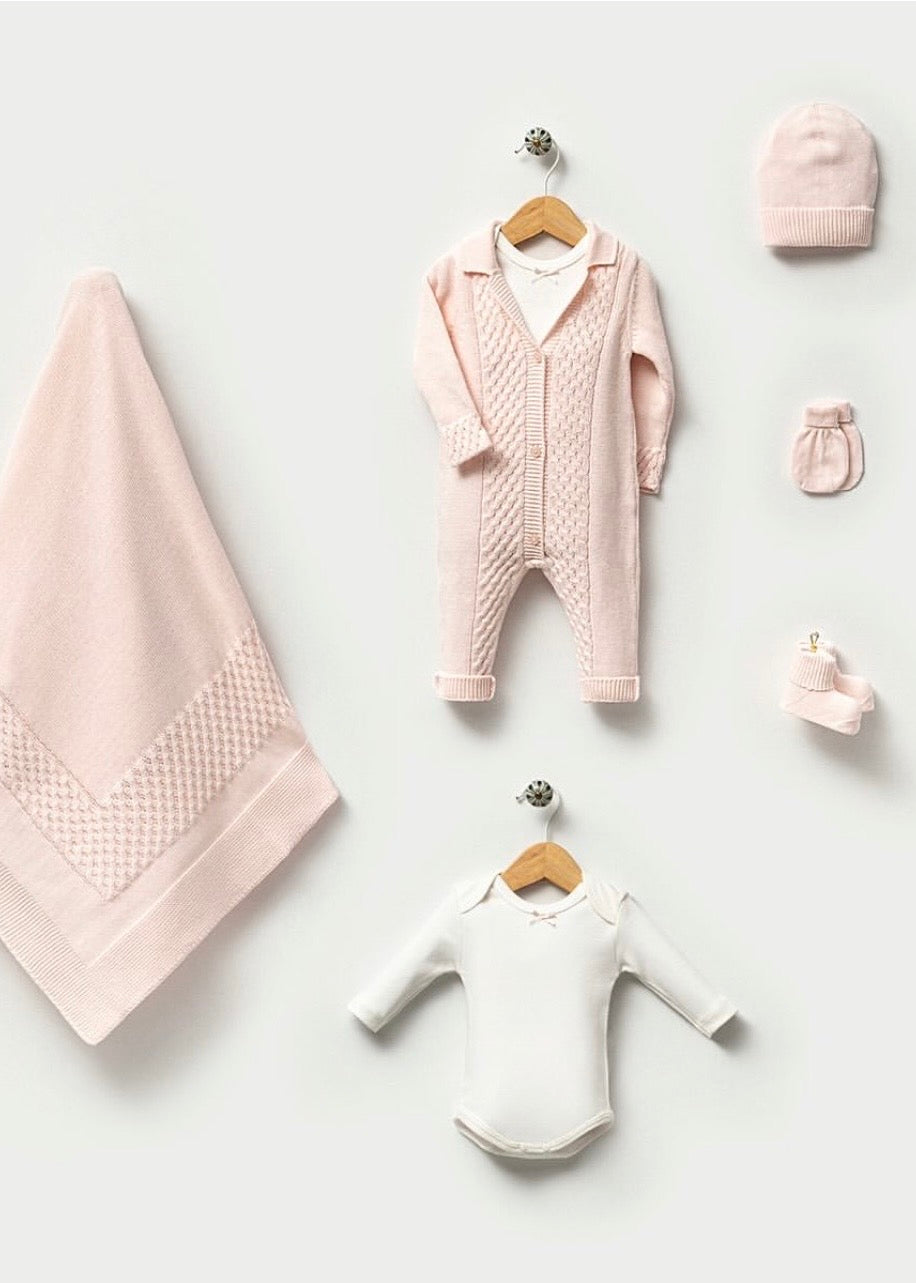 طقم بيبي حديث ولادة قطن غزل طبيعي ١٠٠٪ زهري