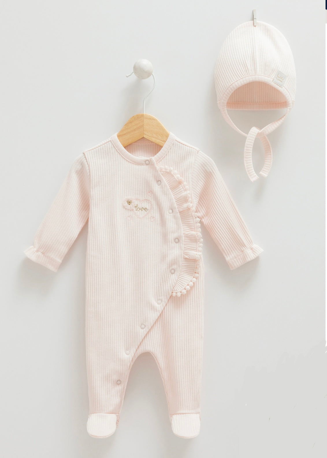 طقم أفرهول مع طاقية قطن ١٠٠٪🪡زهري