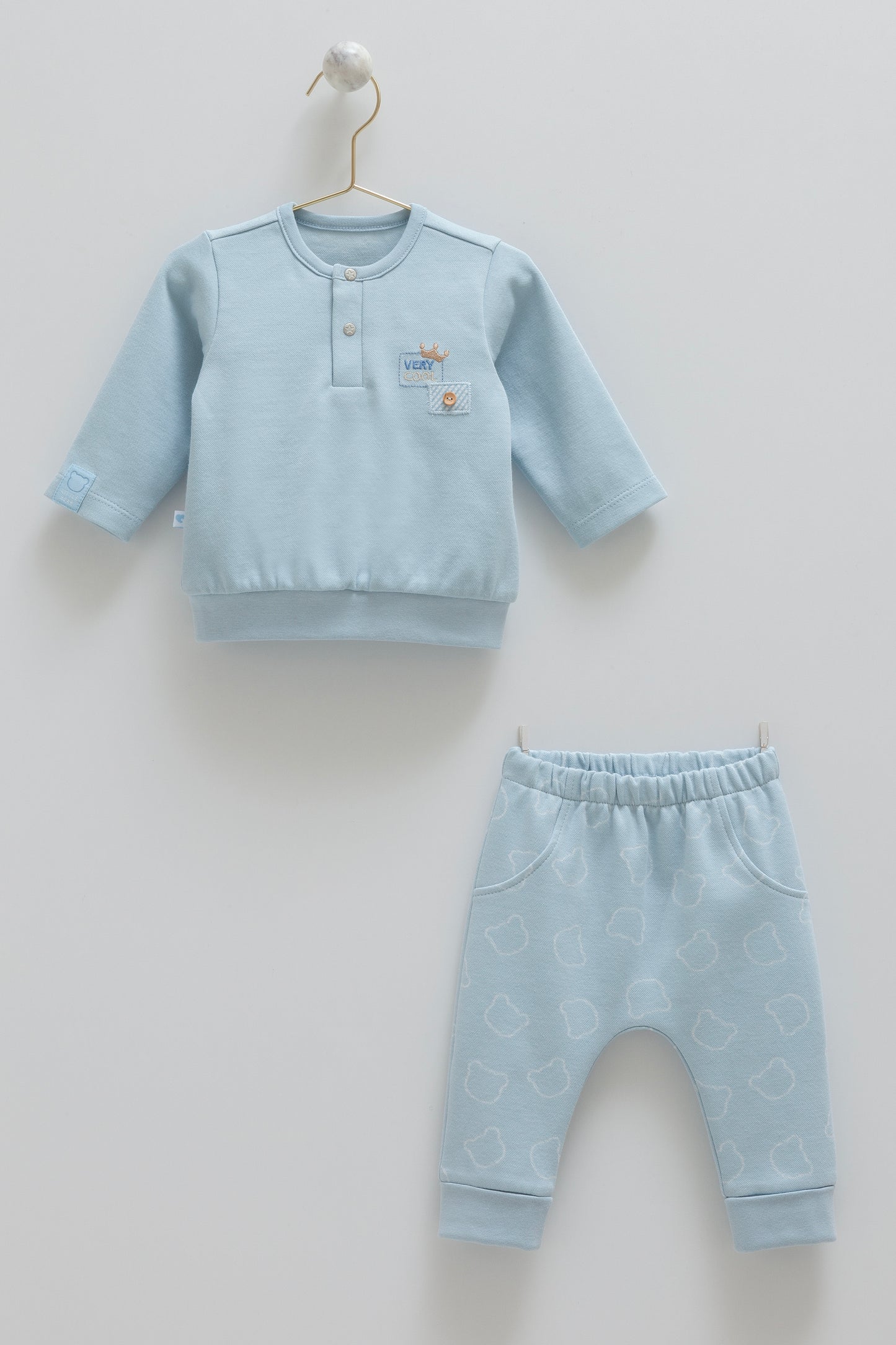 طقم بيبي قطن ١٠٠٪ ازرق🧸