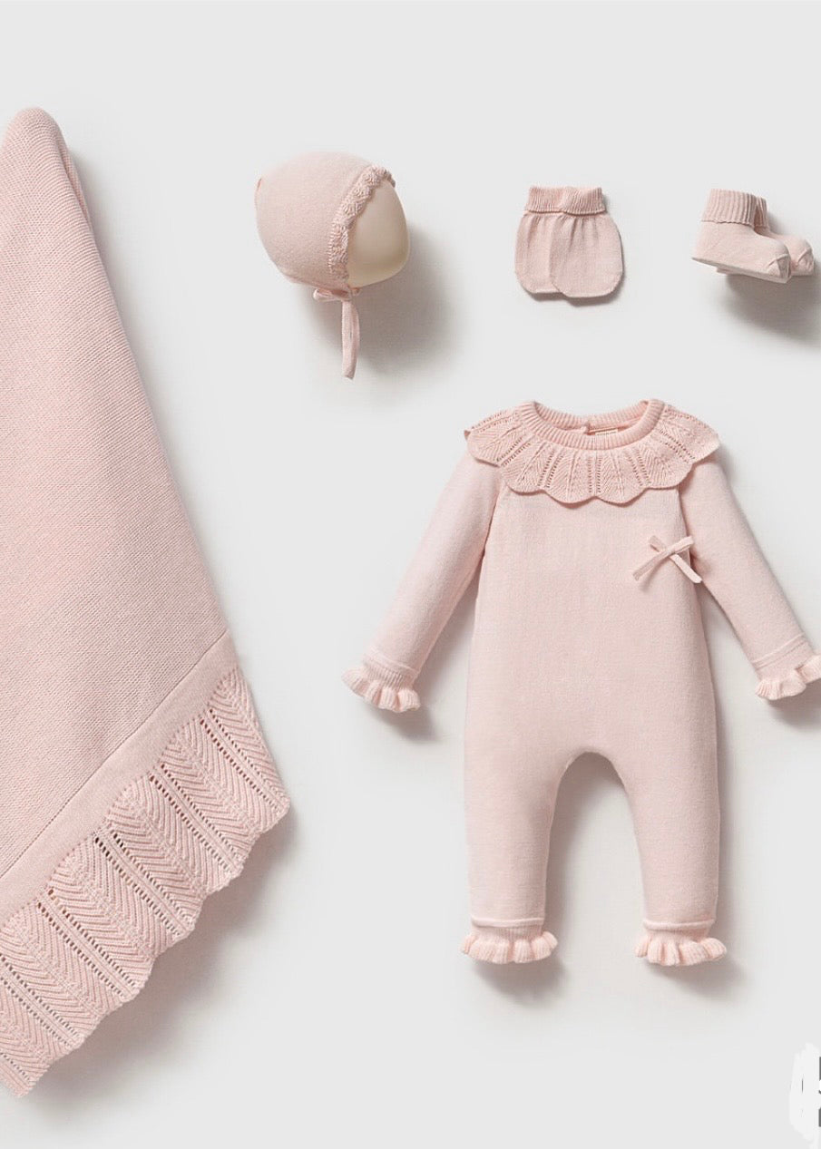 طقم بيبي حديث ولادة قطن غزل طبيعي ١٠٠٪ زهري