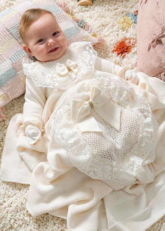 طقم بيبي حديث ولادة قطن غزل طبيعي ١٠٠٪ ايفوري🎀