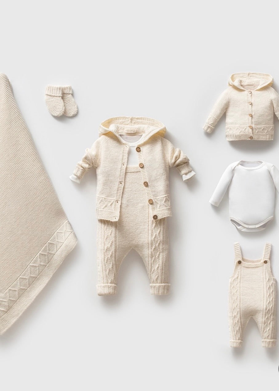 طقم بيبي صوف طبيعي ايفوري