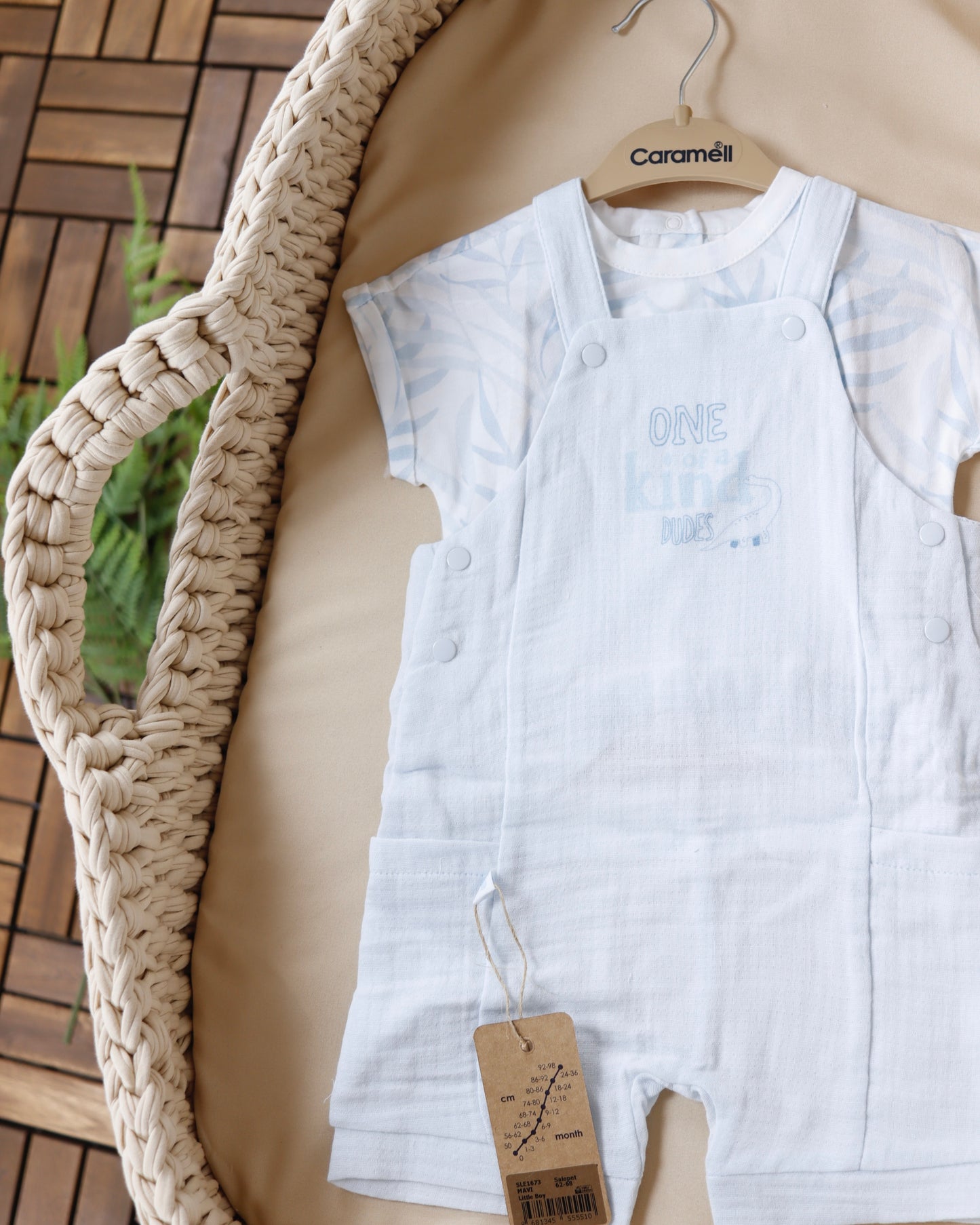 طقم أفرهول صيفي خفيف قطن ١٠٠٪ أزرق