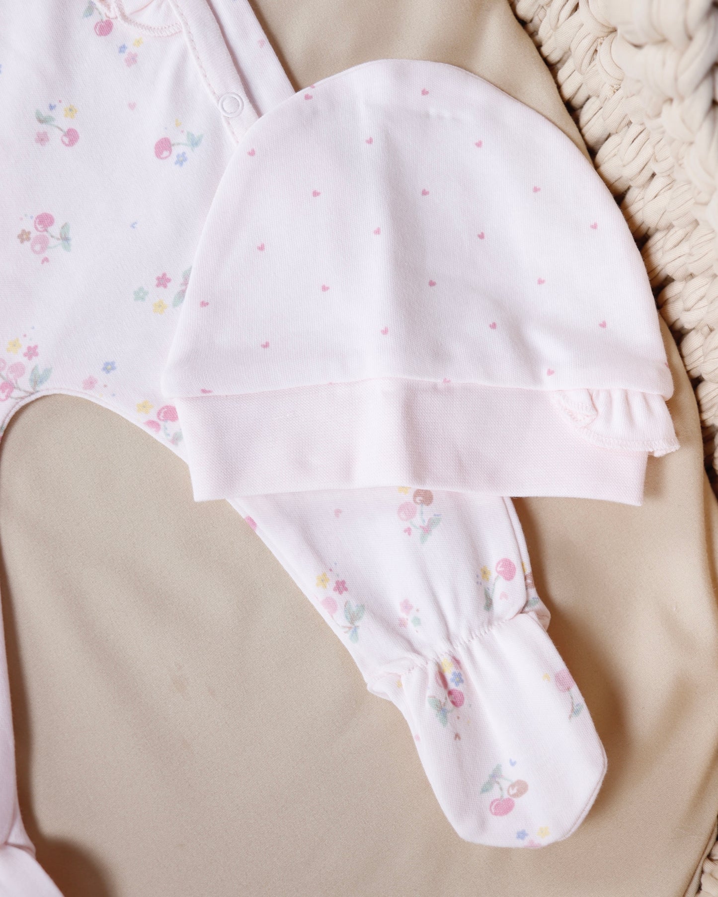 طقم أفرهول مع طاقية قطن ١٠٠٪🪡زهري