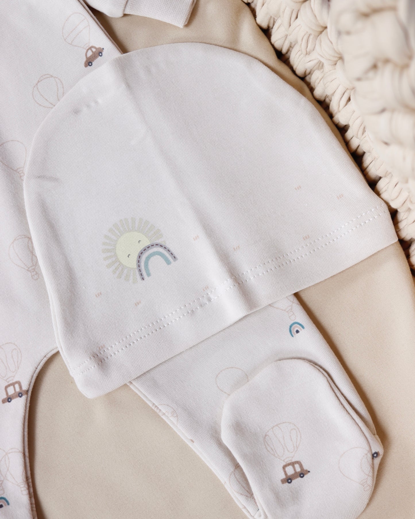 طقم أفرهول مع طاقية قطن ١٠٠٪🪡 بيج