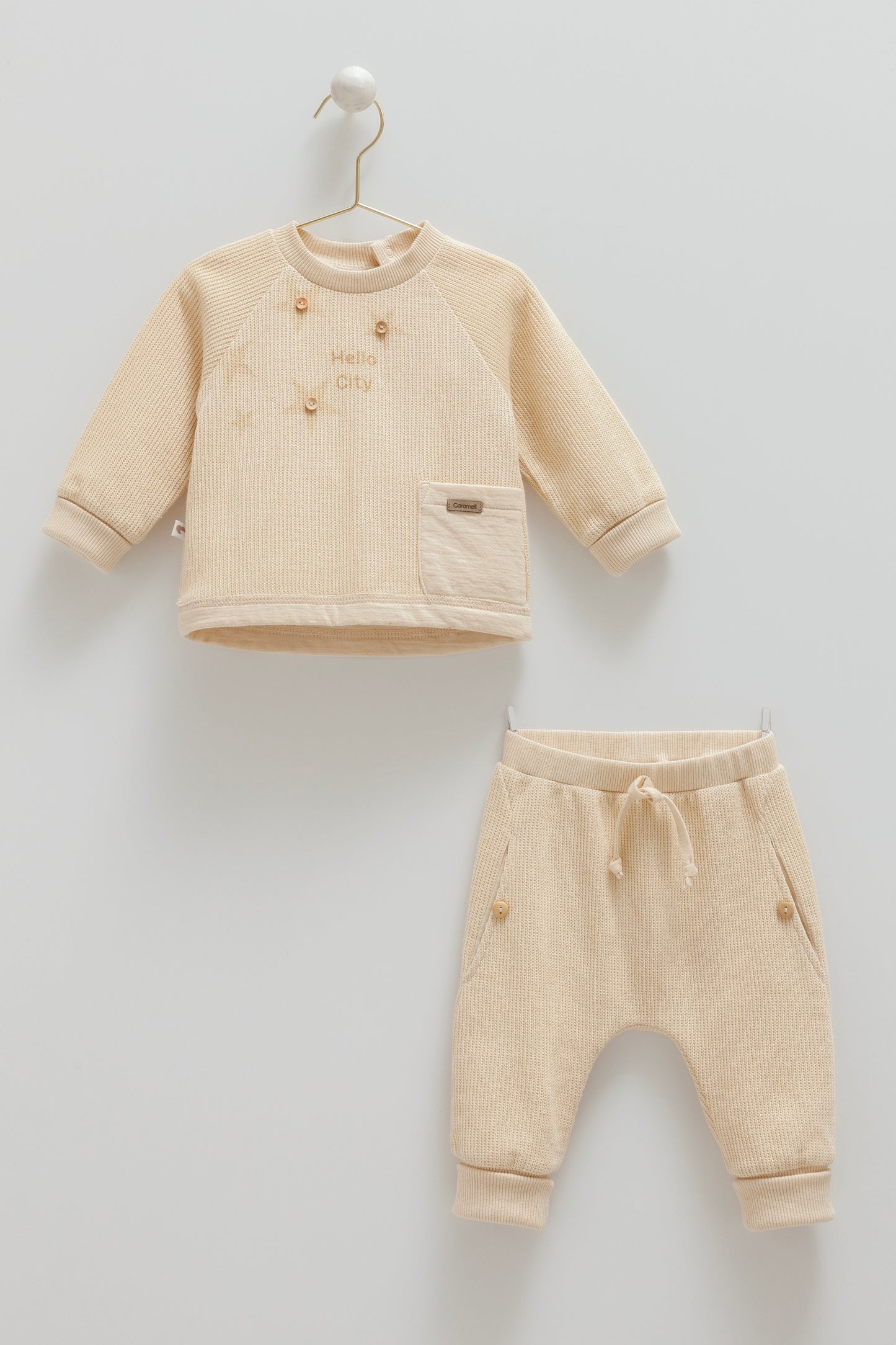 طقم قطعتن قطن ثقيل١٠٠٪ بيج✨