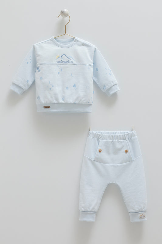 طقم قطعتين ٣- ٢٤ شهر ازرق 🔅⛰️