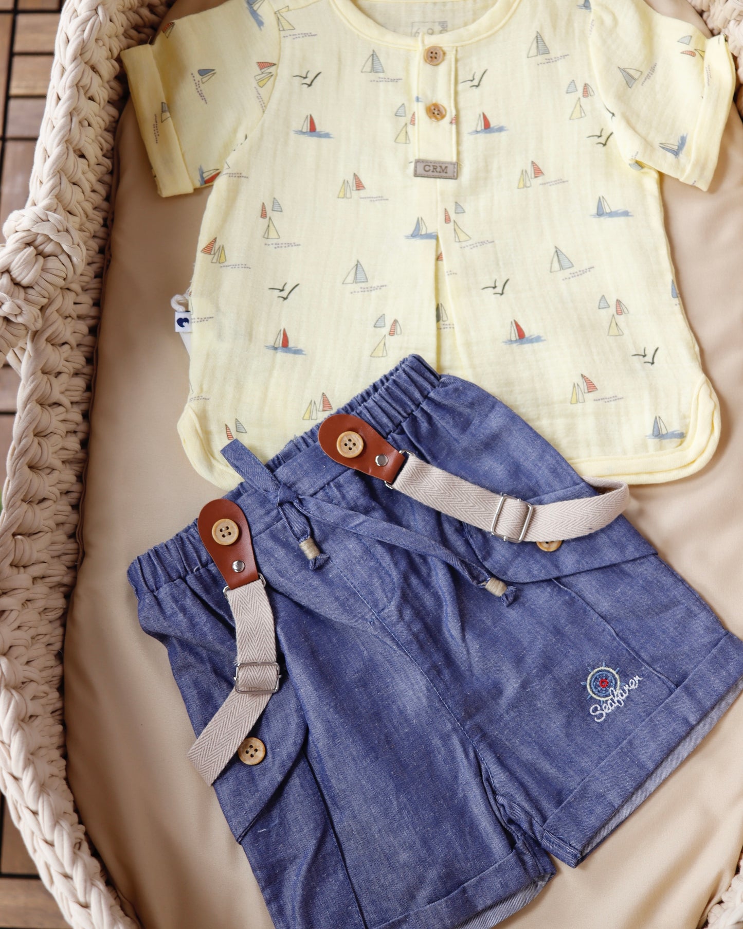 ⁨طقم بيبي قطعتين مارين💛- اصفر⁩