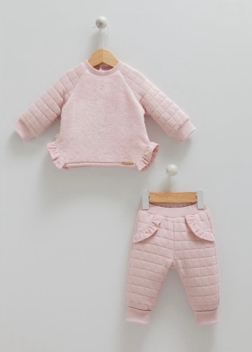 طقم بيبي قطن مبطن - لون زهري