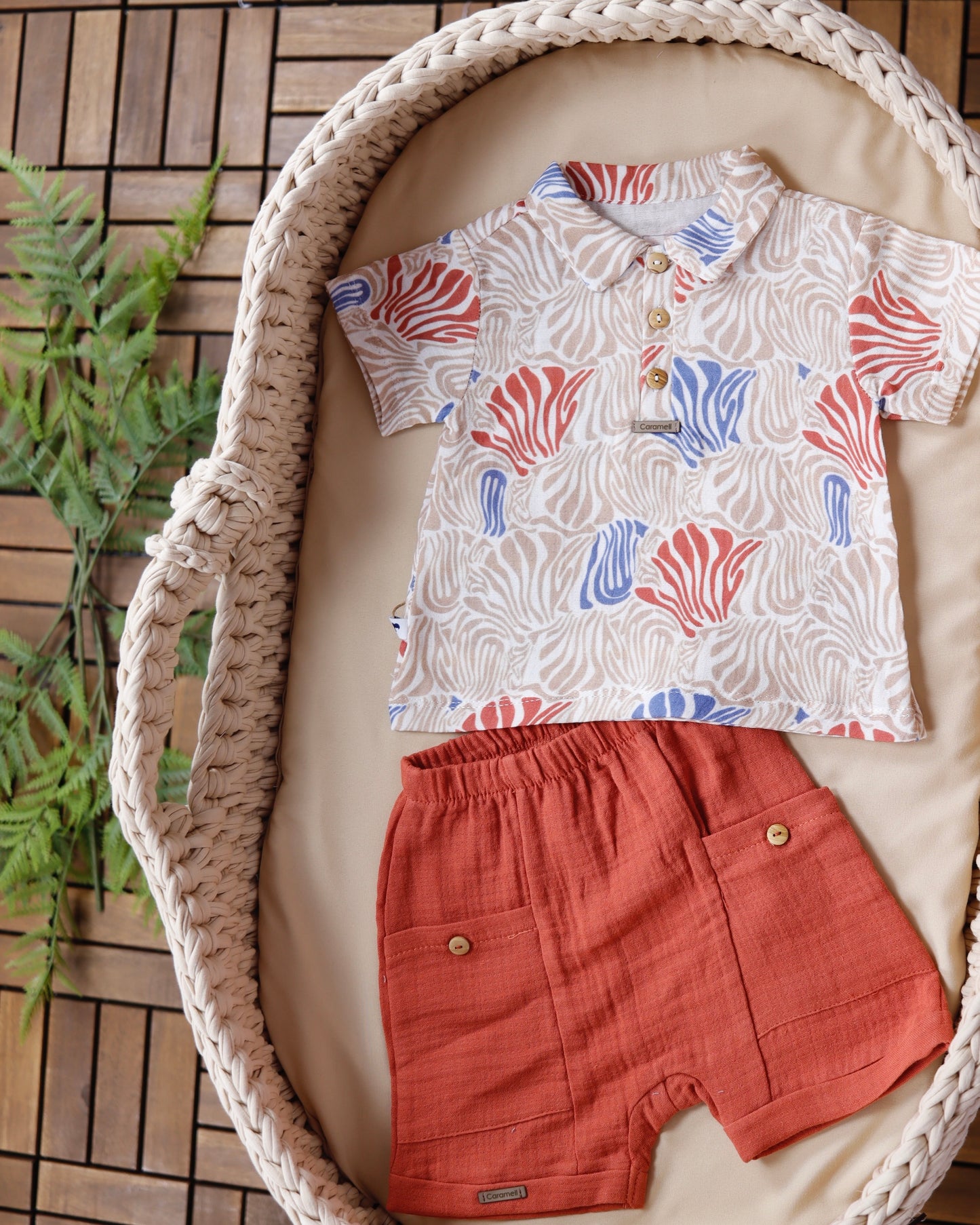 طقم قطعتين معرق باللون القرميدي