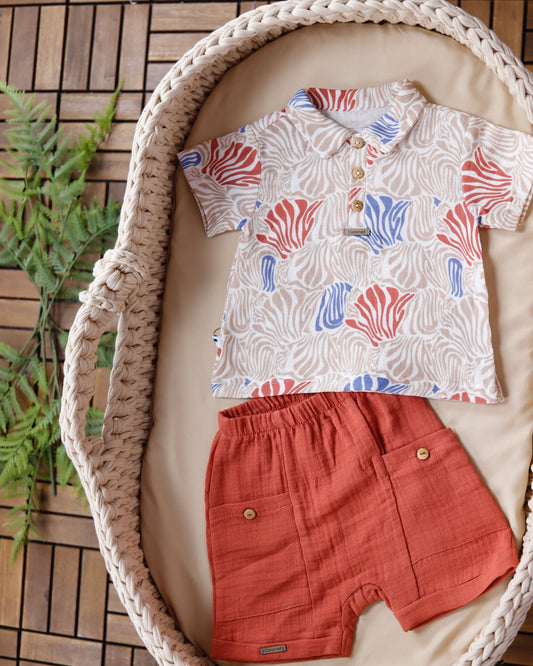 طقم قطعتين معرق باللون القرميدي