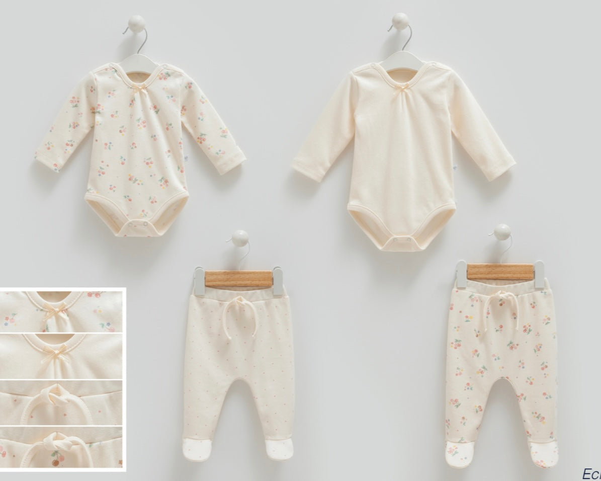 طقم بيبي قطن ١٠٠٪‏ حديث ولاده و ١-٣ أشهر ايفوري