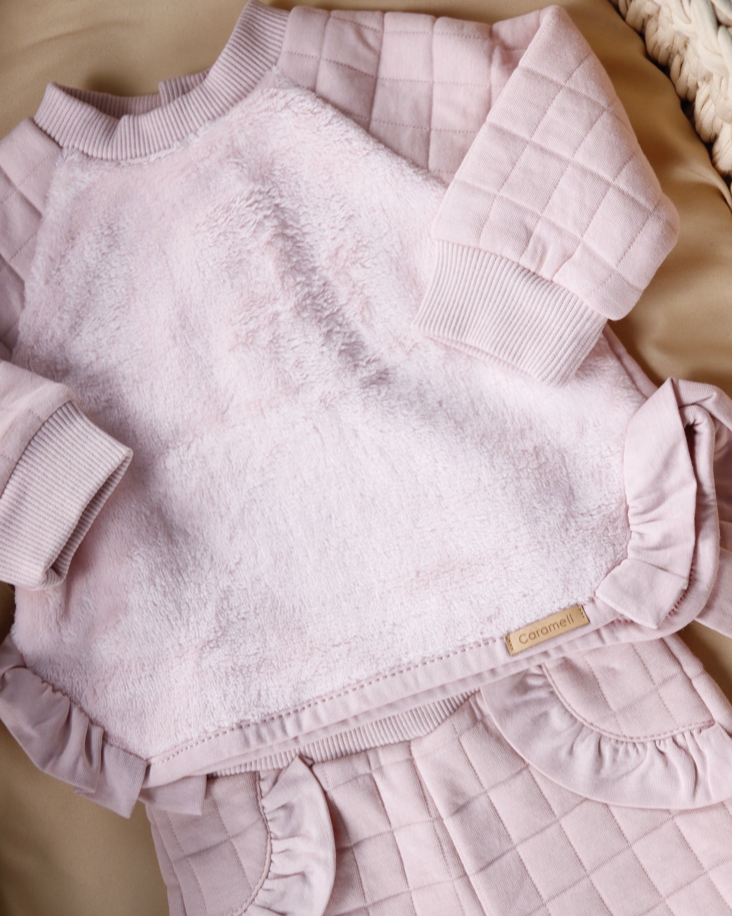 طقم بيبي قطن مبطن - لون زهري