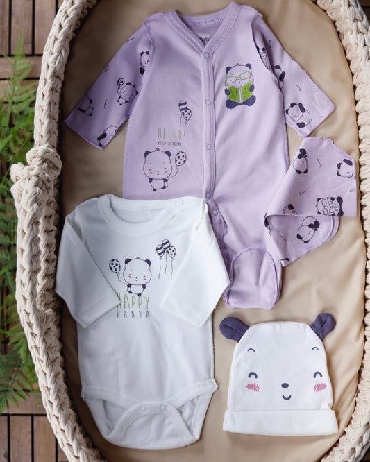 طقم بيبي قطن 4 قطع خياطة خارجية🐼 بيبي خداج💜