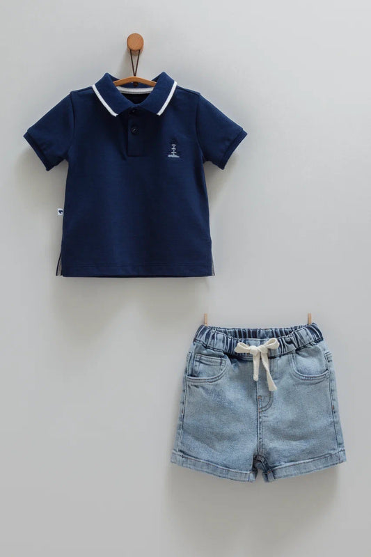 طقم جينز قطعتين💙 ٦-٣٦ شهر