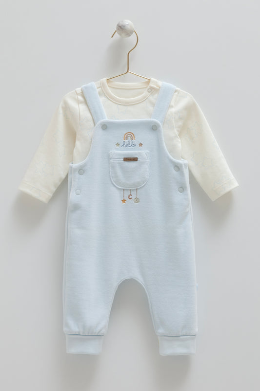 طقم أفرهول بيبي مخمل١-١٢ شهر ازرق🌟