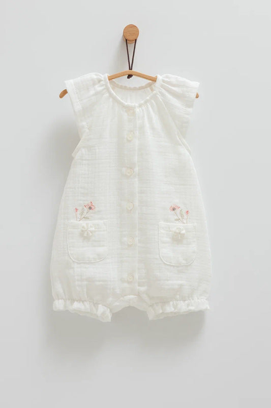 أفرهول صيفي مطرز قطن ١٠٠٪‏  ابيض