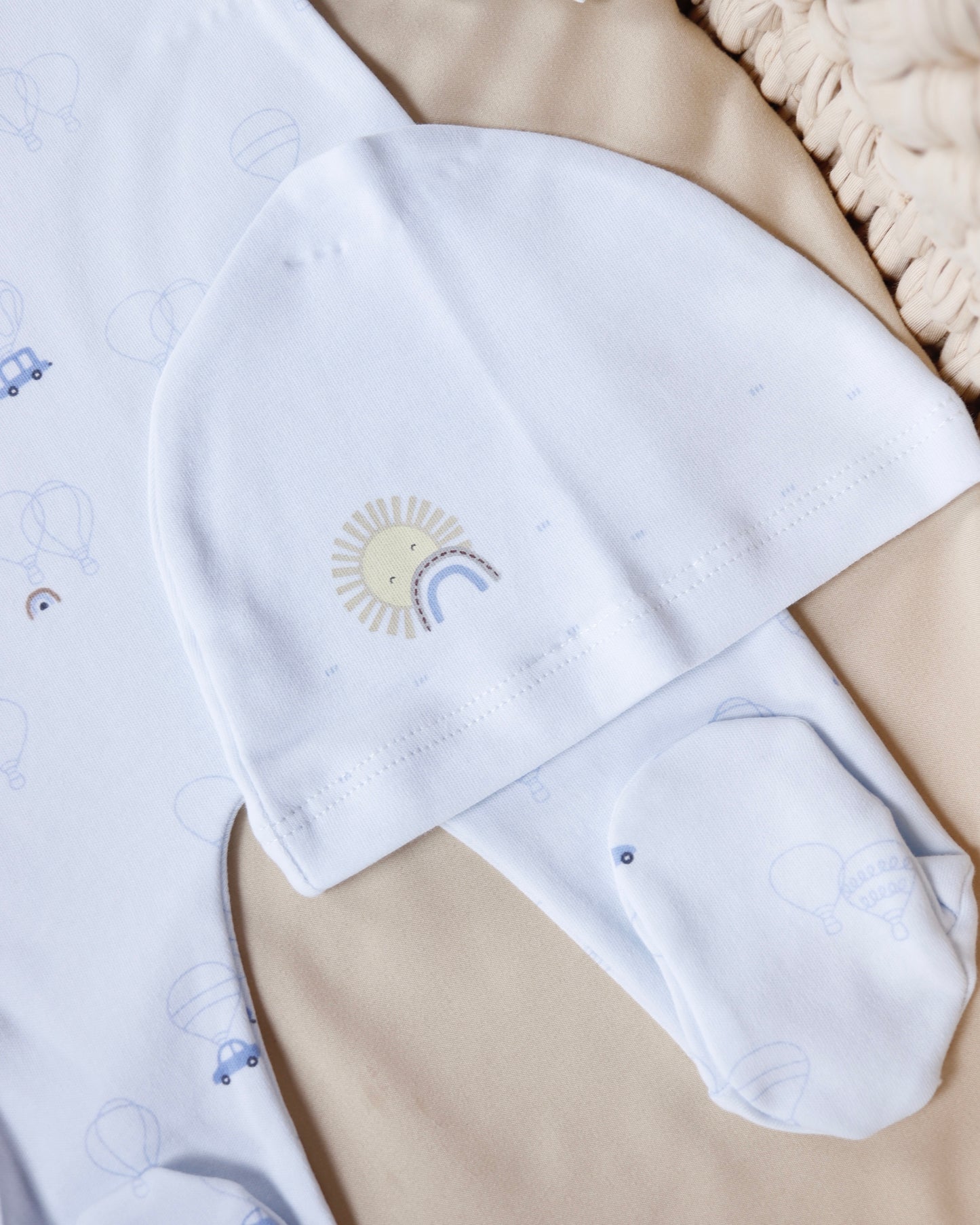 طقم أفرهول مع طاقية قطن ١٠٠٪‏🪡أزرق