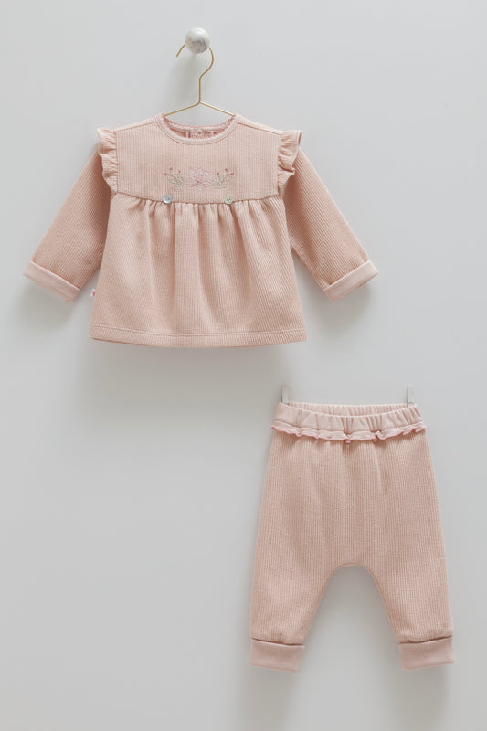 طقم قطعتن قطن ثقيل١٠٠٪‏ زهري 🌸٣-١٨ شهر