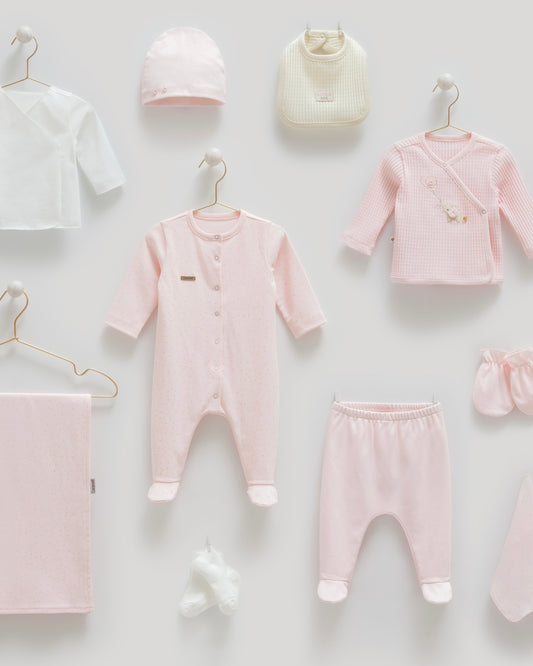 طقم حديث ولادة ١٠ قطع🪡قطن طبيعي ١٠٠٪‏ زهري