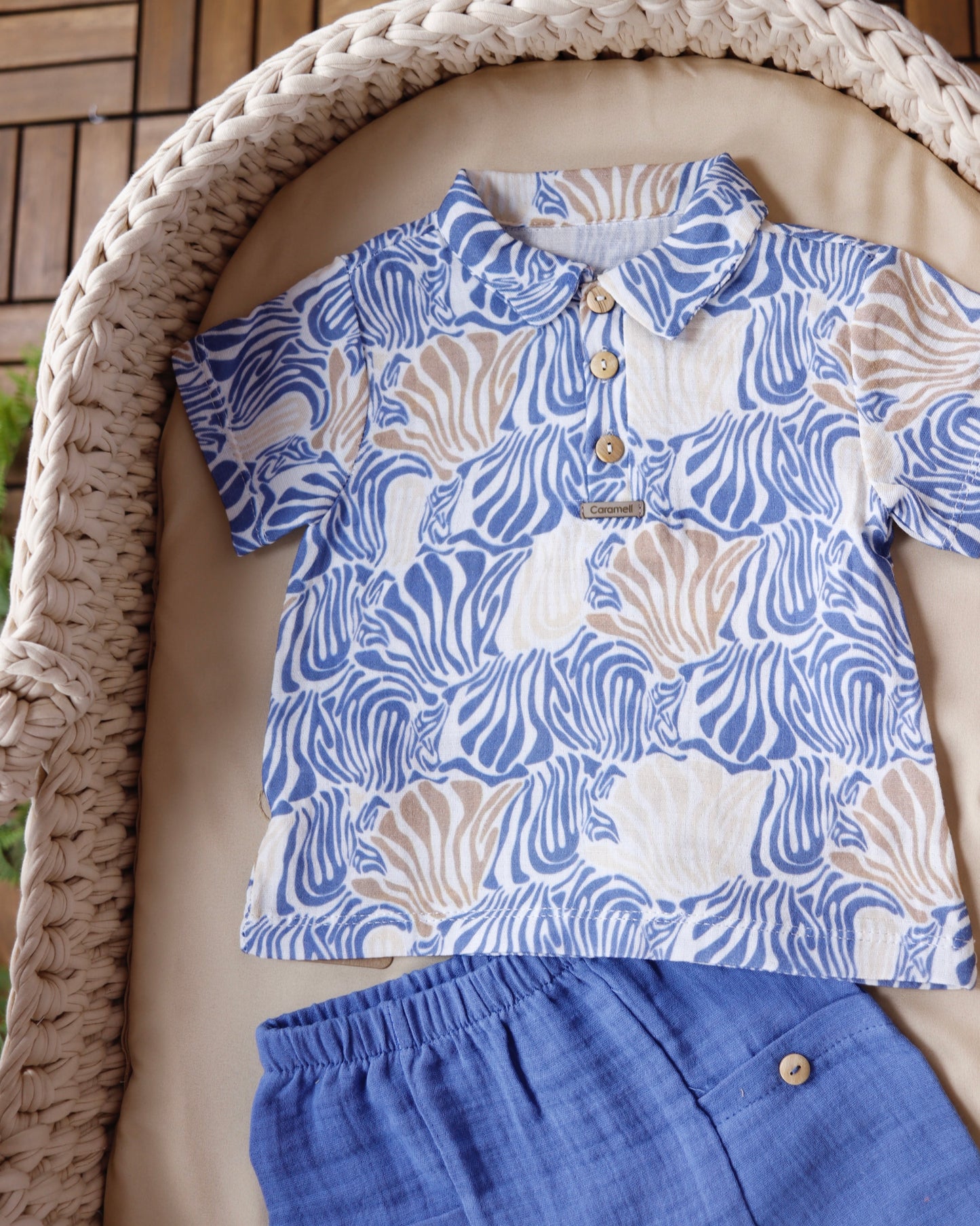 طقم قطعتين معرق باللون النيلي