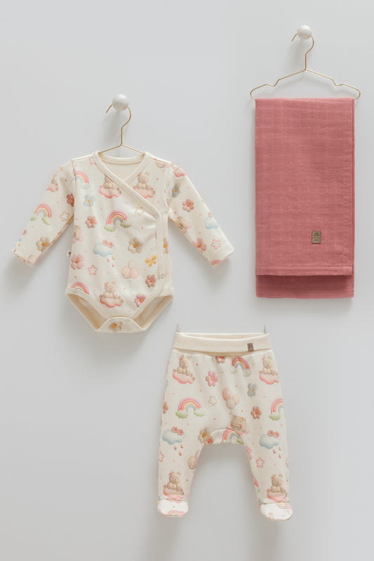 طقم حديث ولادة تبان وبنطلون مع كوفلية موسيلين🧸💕