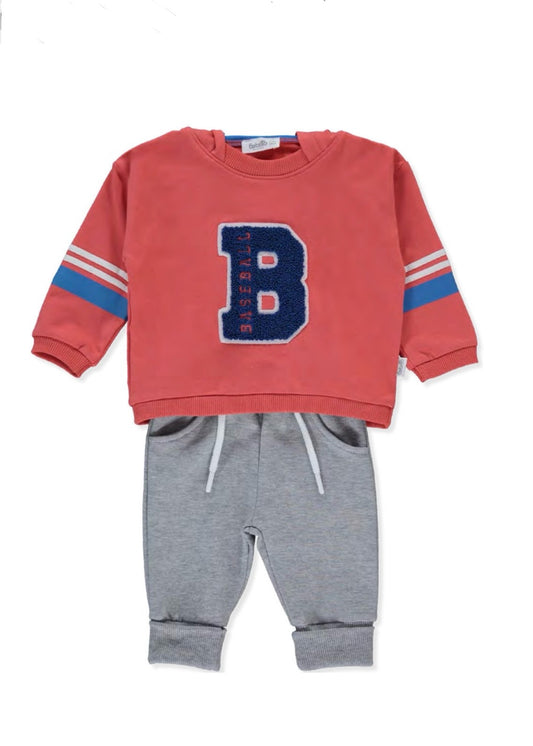 طقم قطن مبطن باللون الاحمر والرمادي ♥️🤍