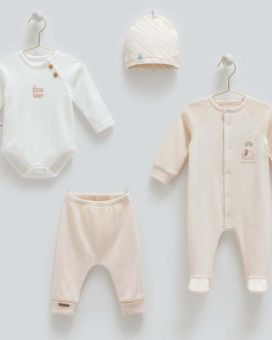 طقم حديث ولادة ٤ قطع🪡قطن طبيعي ١٠٠٪‏