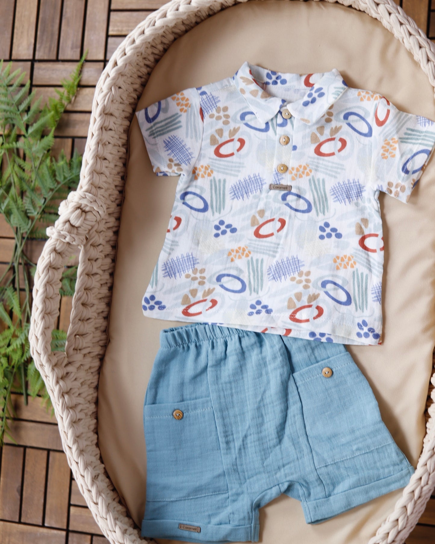 طقم قطعتين معرق باللون الفيروزي