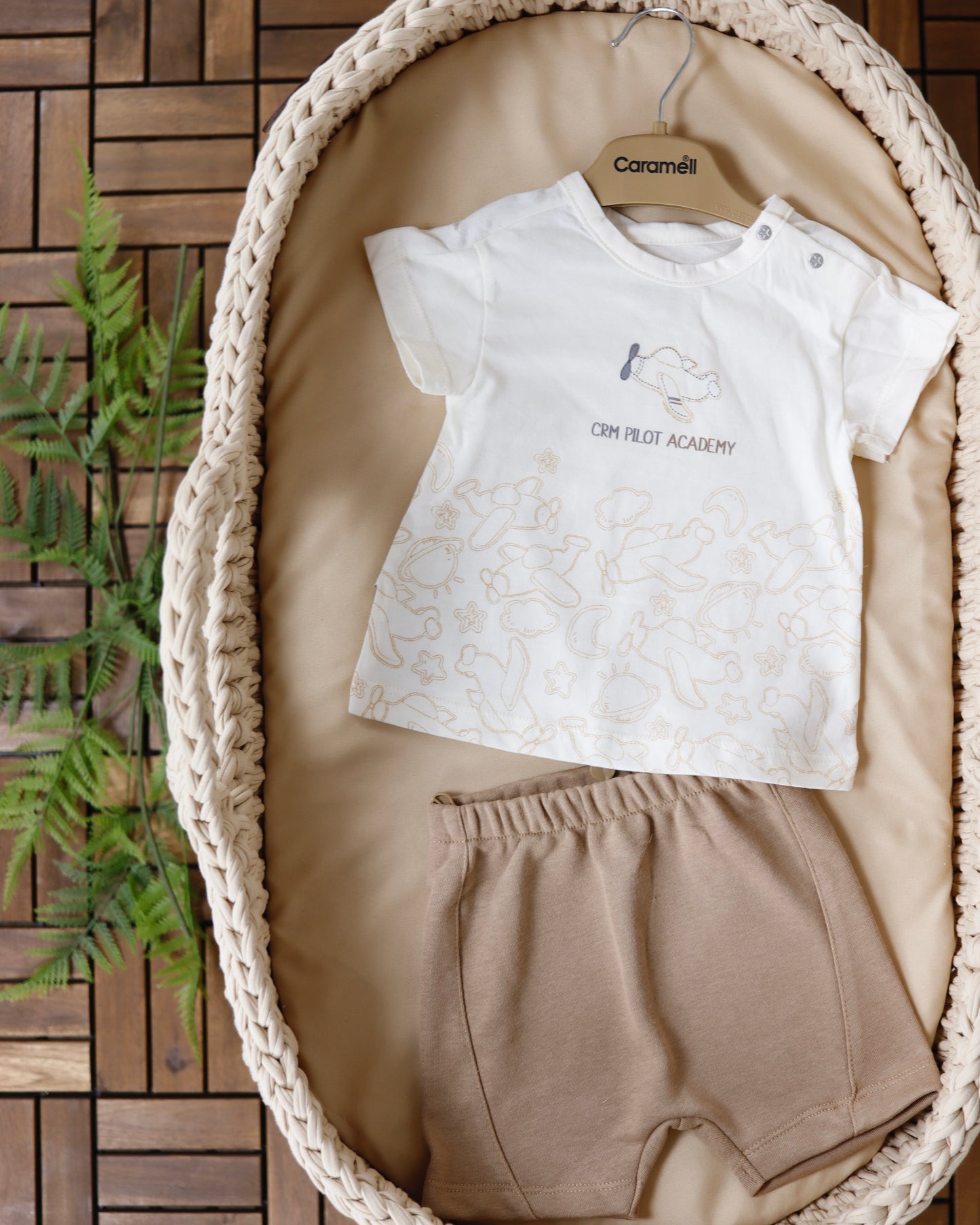 طقم صيفي قطن١٠٠٪‏ بني ٣-١٨ شهر