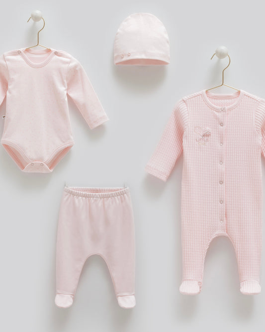 طقم حديث ولادة ٤ قطع🪡قطن طبيعي ١٠٠٪‏