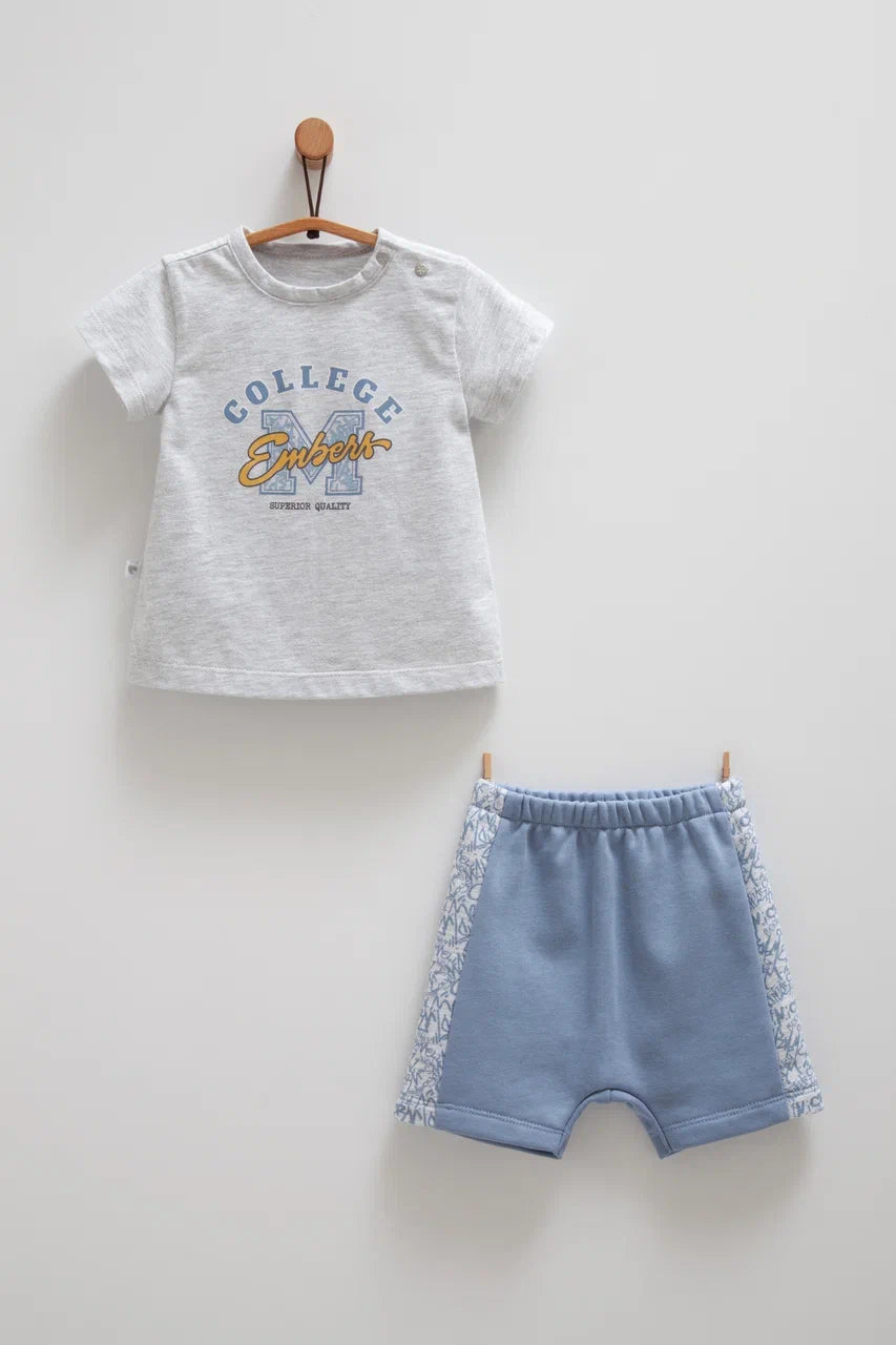 طقم صيفي قطن١٠٠٪‏ ازرق غامق ٣-١٨ شهر