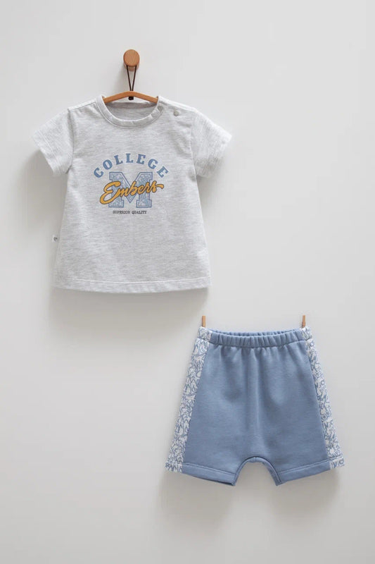 طقم صيفي قطن١٠٠٪‏ ازرق غامق ٣-١٨ شهر