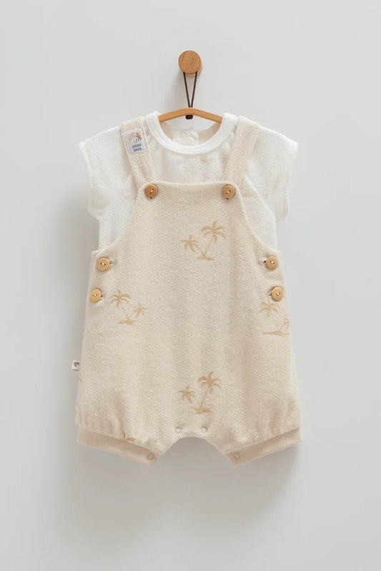 طقم أفرهول صيفي برسمة النخيل باللون بيج 🌴