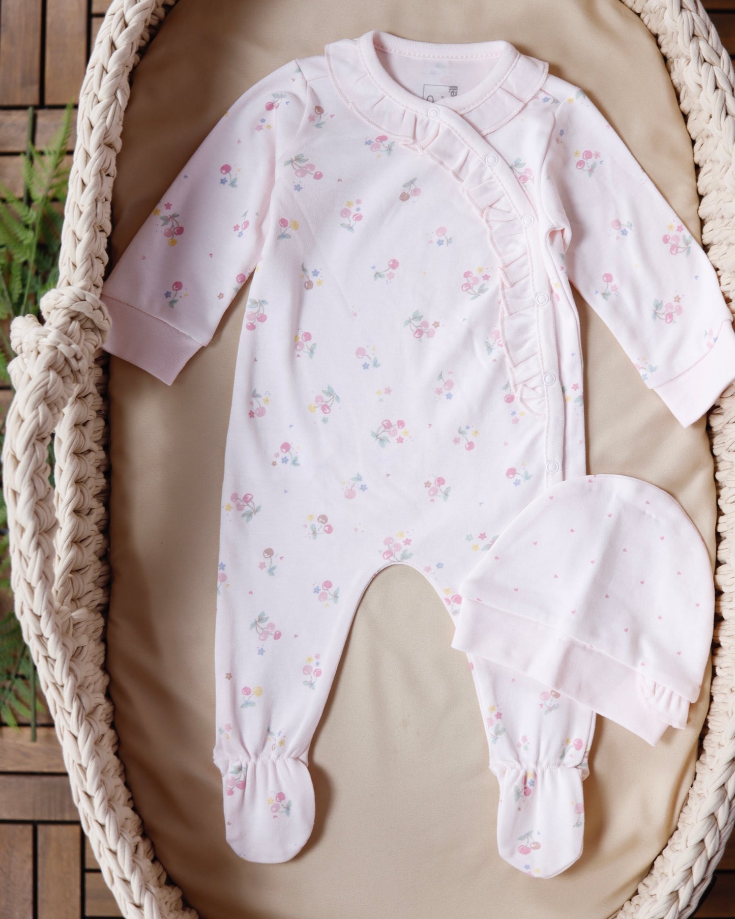 طقم أفرهول مع طاقية قطن ١٠٠٪‏🪡زهري