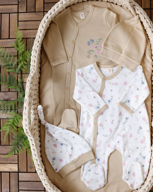 طقم أفرهولين وطاقيتين ٤ قطع قطن ١٠٠٪‏