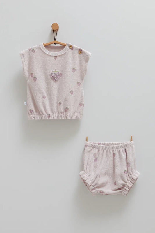 طقم صيفي برسمة الفراولة - النهدي🍓