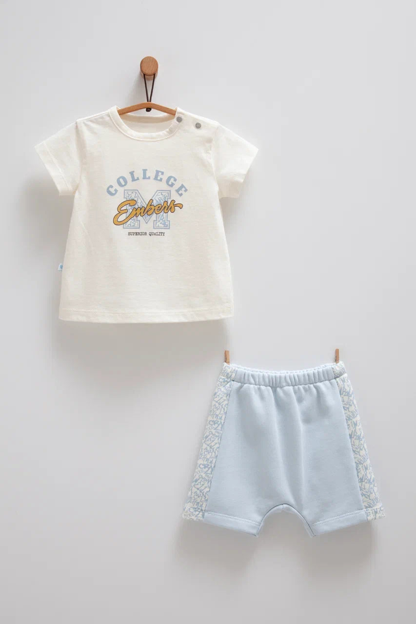 طقم صيفي قطن١٠٠٪‏ ازرق فاتح ٣-١٨ شهر