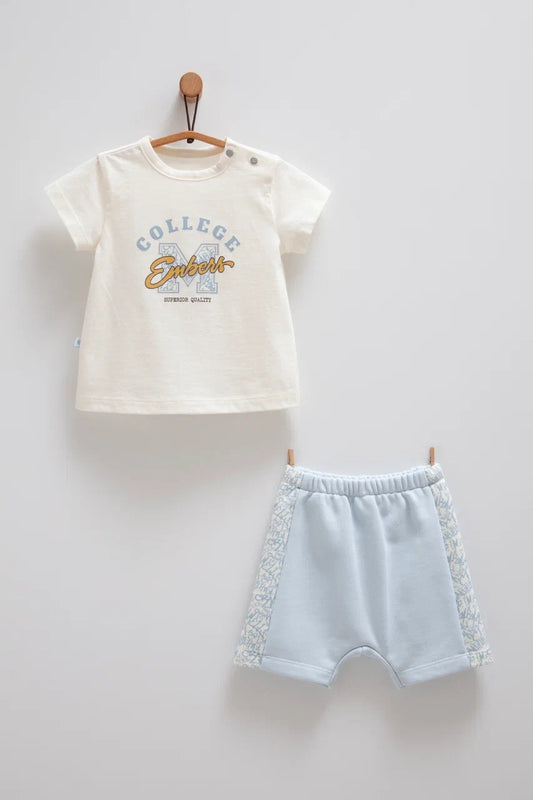 طقم صيفي قطن١٠٠٪‏ ازرق فاتح ٣-١٨ شهر