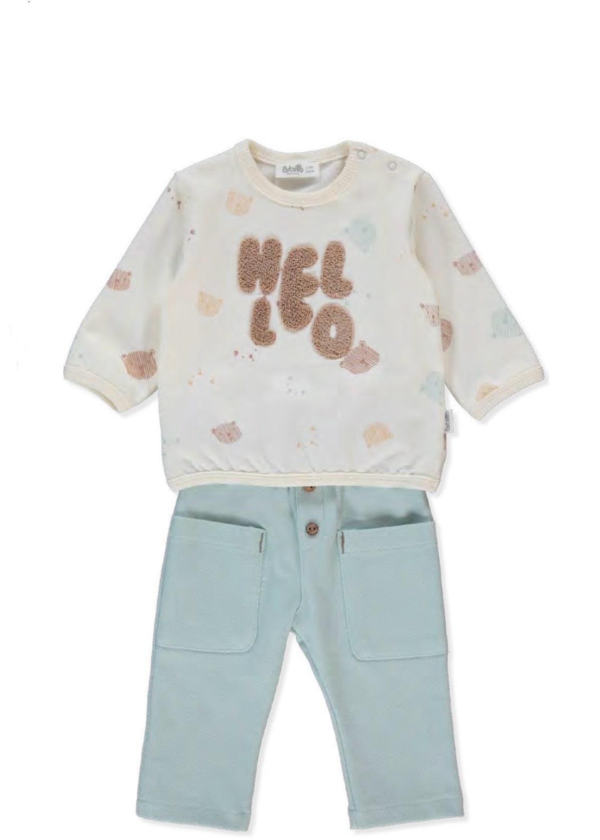 طقم بيبي قطن قطعتين🐻🩵