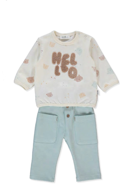 طقم بيبي قطن قطعتين🐻🩵