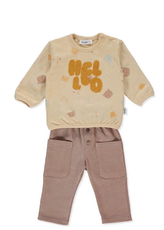 طقم بيبي قطن قطعتين🐻🤎