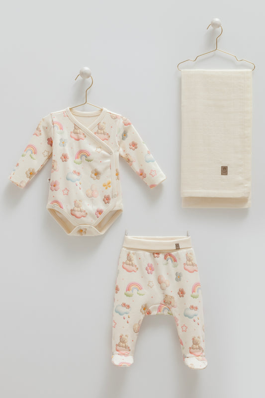 طقم حديث ولادة تبان وبنطلون مع كوفلية موسيلين🧸💕