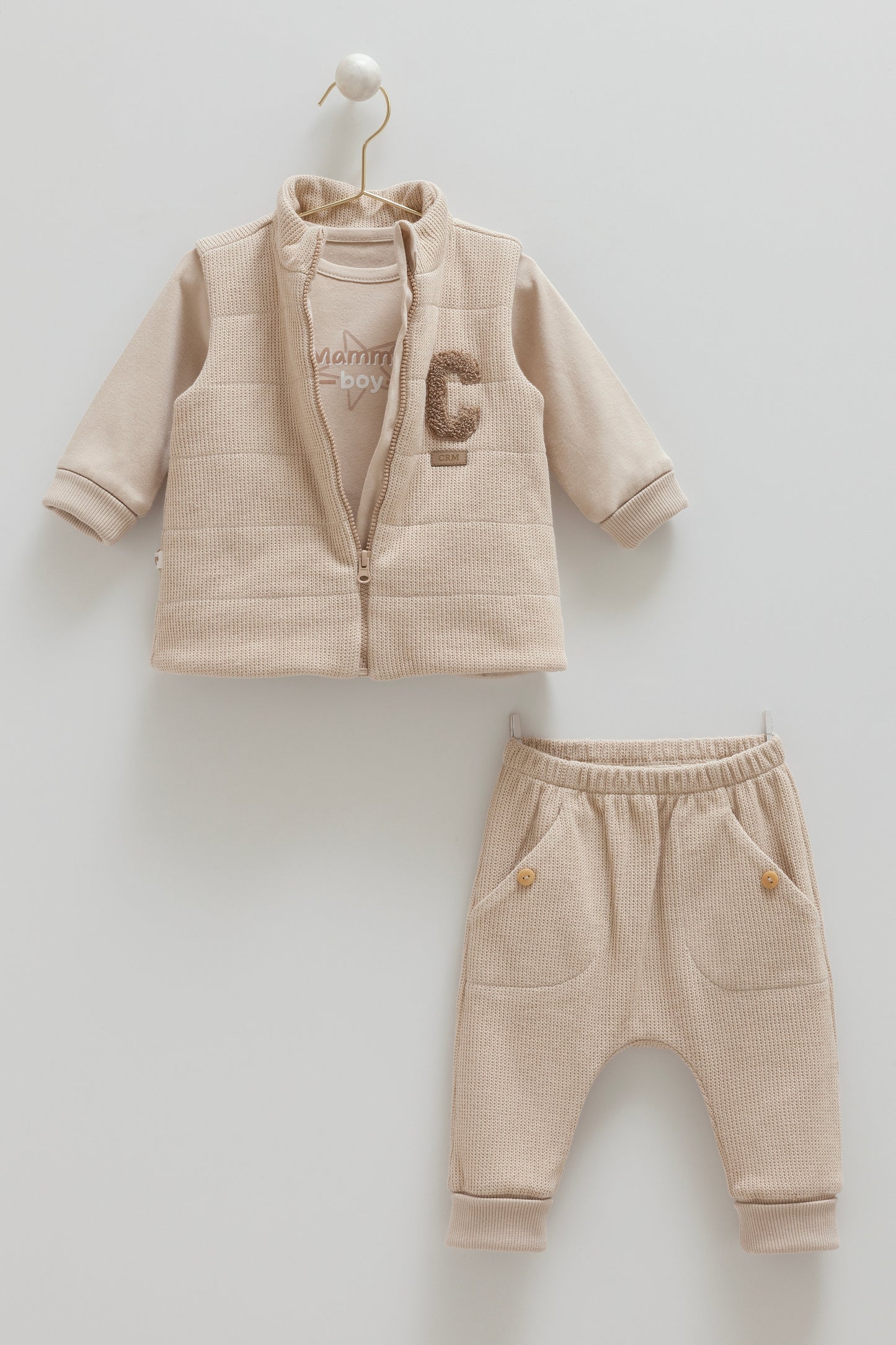 طقم ٣ قطع قطن شتوي ١٠٠٪‏ بني✨٣-١٨ شهر