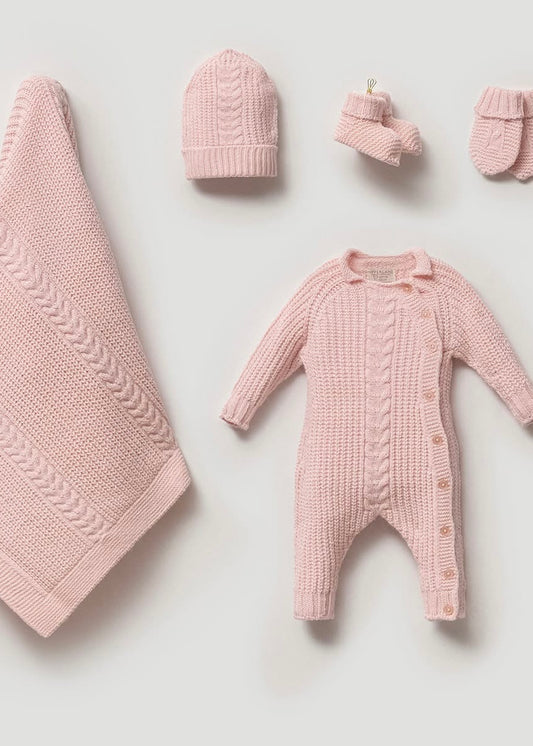 طقم بيبي حديث ولادة صوف طبيعي ❄️زهري