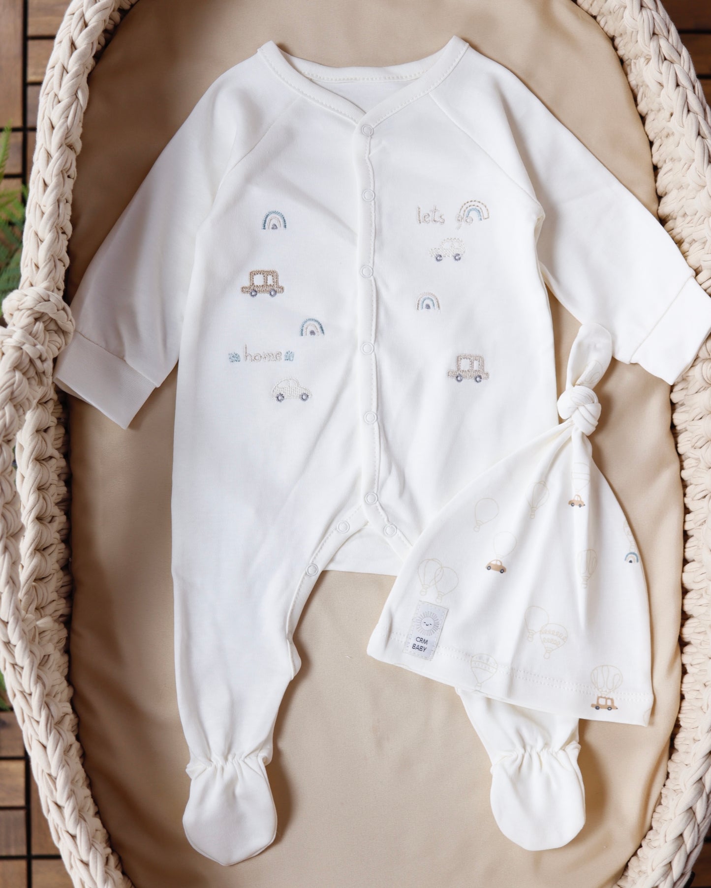 طقم أفرهول مع طاقية قطن ١٠٠٪‏🪡 ايفوري