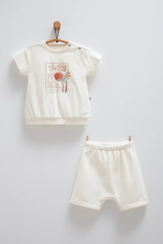 طقم صيفي قطن١٠٠٪‏ ايفوري ٣-١٨ شهر